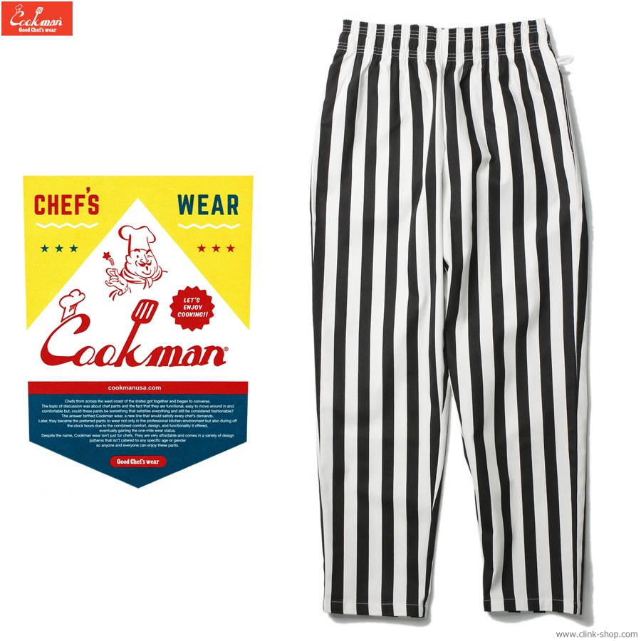 COOKMAN CHEF PANTS WIDE STRIPE BLACK