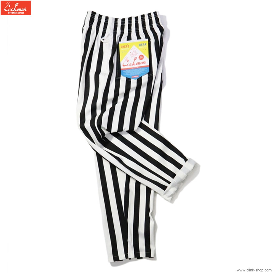 COOKMAN CHEF PANTS WIDE STRIPE BLACK