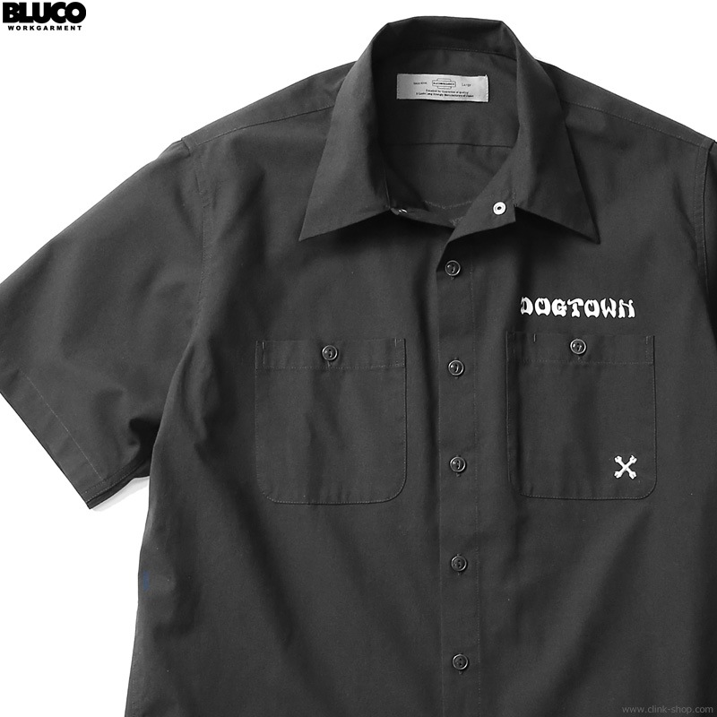 BLUCO STD WORK SHIRTS S/S -DOGTOWN- (BLACK) [OL-108DT-022]