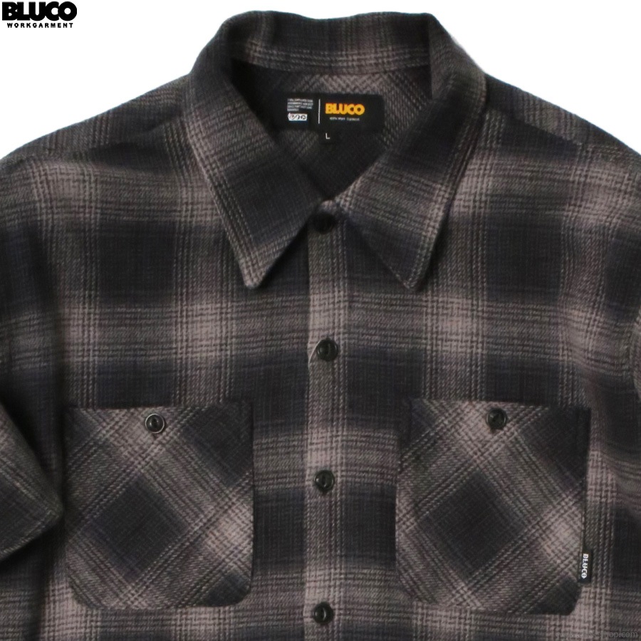 BLUCO OMBRE CHECK FLANNEL SHIRT (BLACK) [155-11-047]