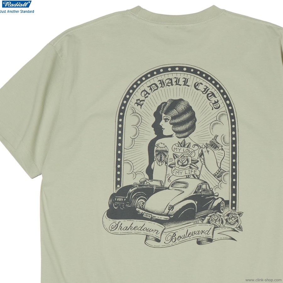 RADIALL SHAKEDOWN BOULEVARD - CREW NECK T-SHIRT S/S (SAGE GREEN) [RAD-25SS-TEE007]