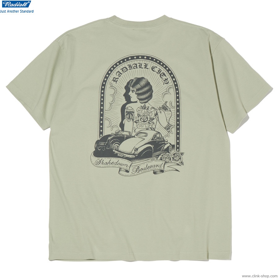 RADIALL SHAKEDOWN BOULEVARD - CREW NECK T-SHIRT S/S (SAGE GREEN) [RAD-25SS-TEE007]