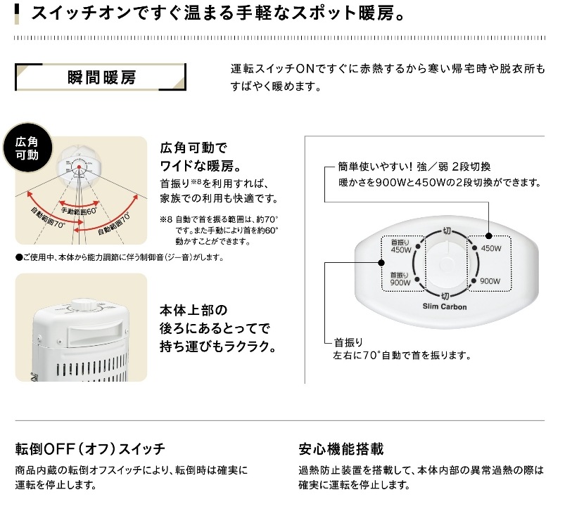 遠赤外線暖房機スリムカーボンDH-CM922(W) | OUTLET,電気暖房機