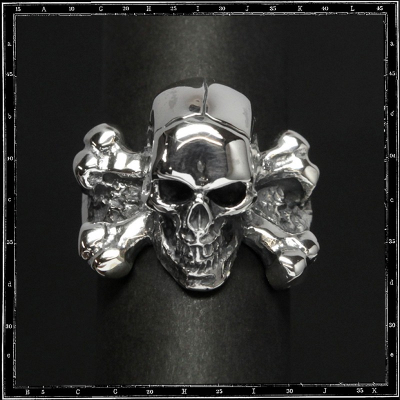 3D SKULL & CROSSBONES RING - LARGE