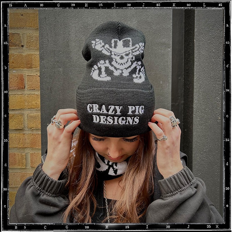 CRAZY PIG BLACK BEANIE CAP