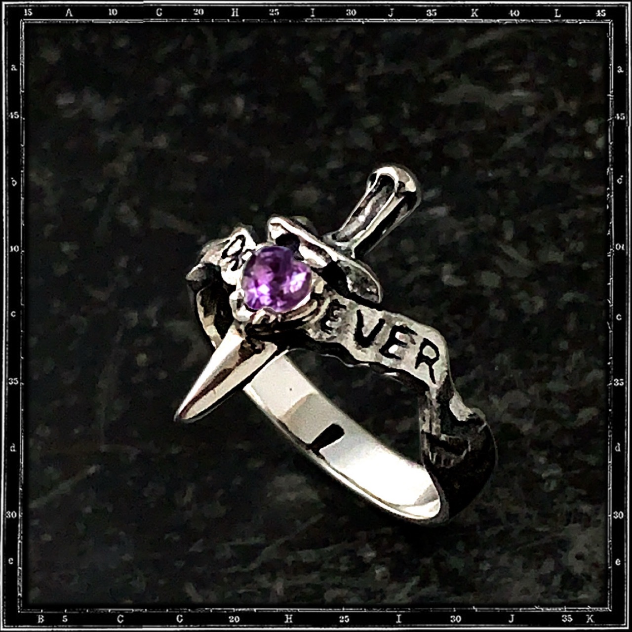 HEART AND DAGGER STONE RING