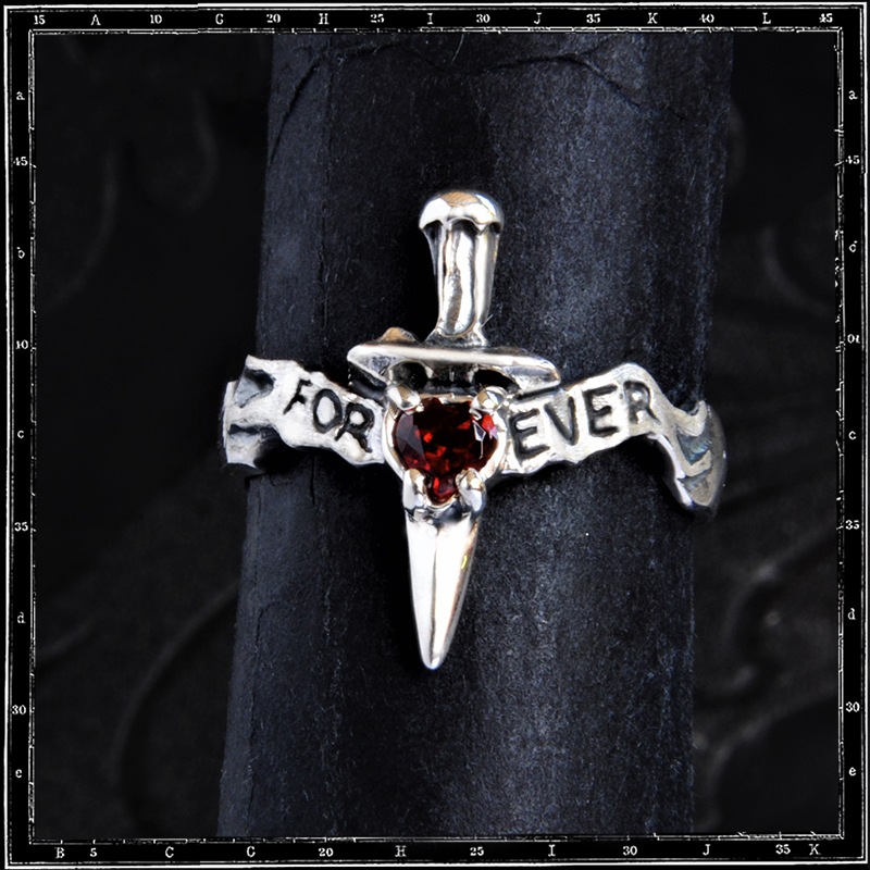 HEART AND DAGGER STONE RING