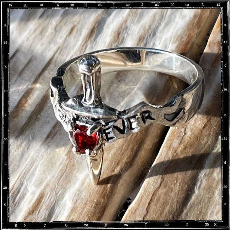 HEART AND DAGGER STONE RING