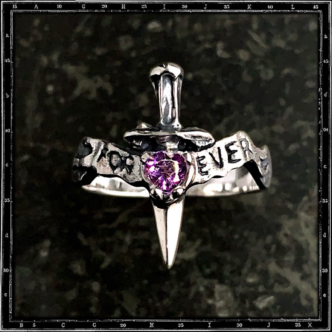 HEART AND DAGGER STONE RING
