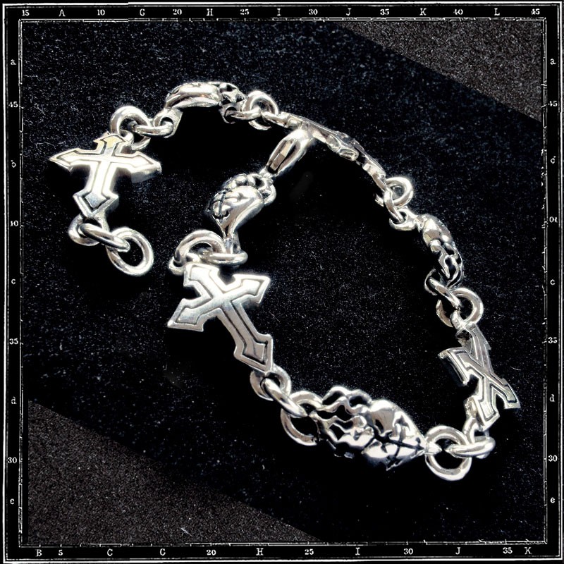 TUDOR CROSS & SACRED HEART LINK BRACELET