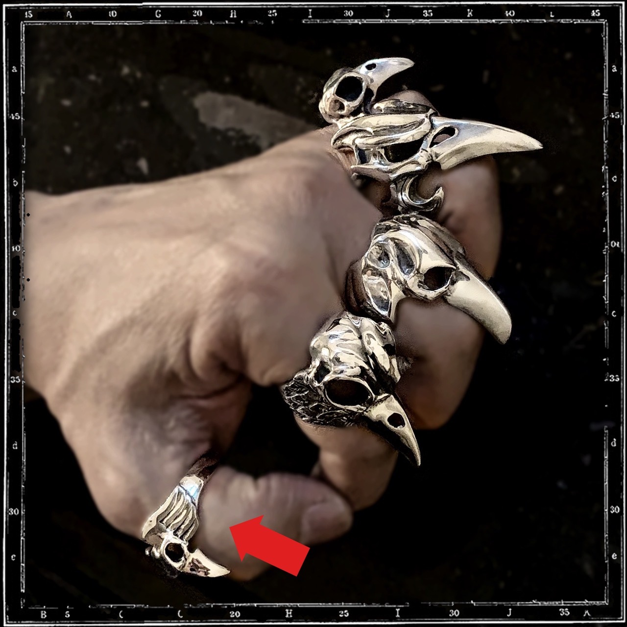 SMALL WINGED BIRD SKULL RING