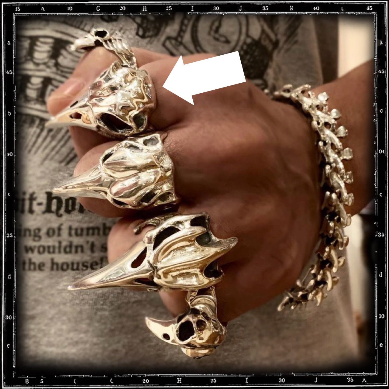 BIRD SKULL & FEATHERS RING - LARGE