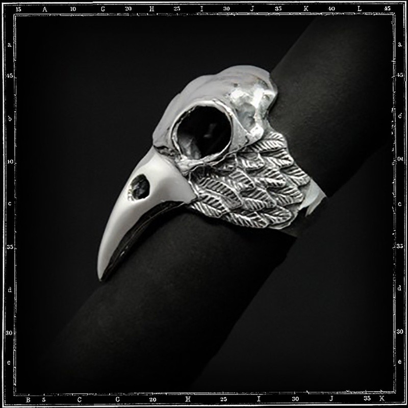 BIRD SKULL & FEATHERS RING - LARGE