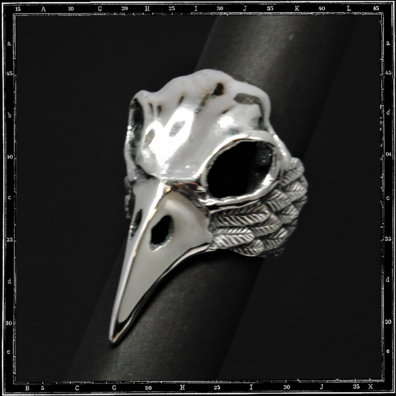 BIRD SKULL & FEATHERS RING - LARGE