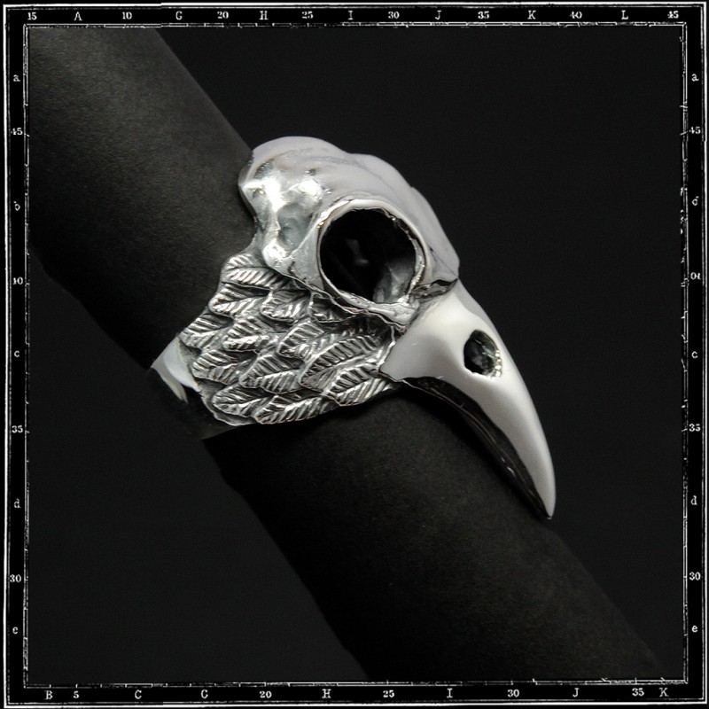 BIRD SKULL & FEATHERS RING - LARGE