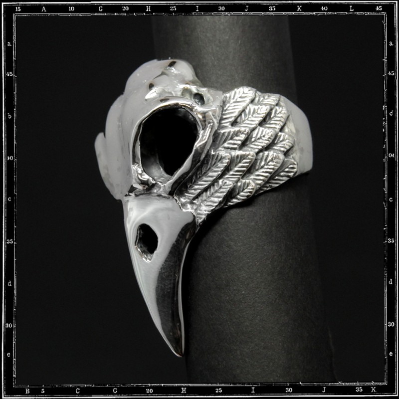 BIRD SKULL & FEATHERS RING - LARGE