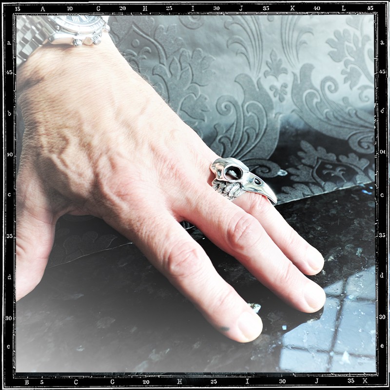 BIRD SKULL & FEATHERS RING - LARGE