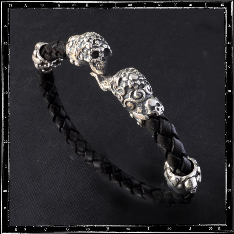 MESCALERO MEXICAN DAY OF THE DEAD SKULL LEATHER BRACELET