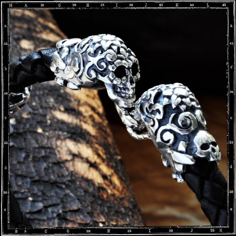 MESCALERO MEXICAN DAY OF THE DEAD SKULL LEATHER BRACELET