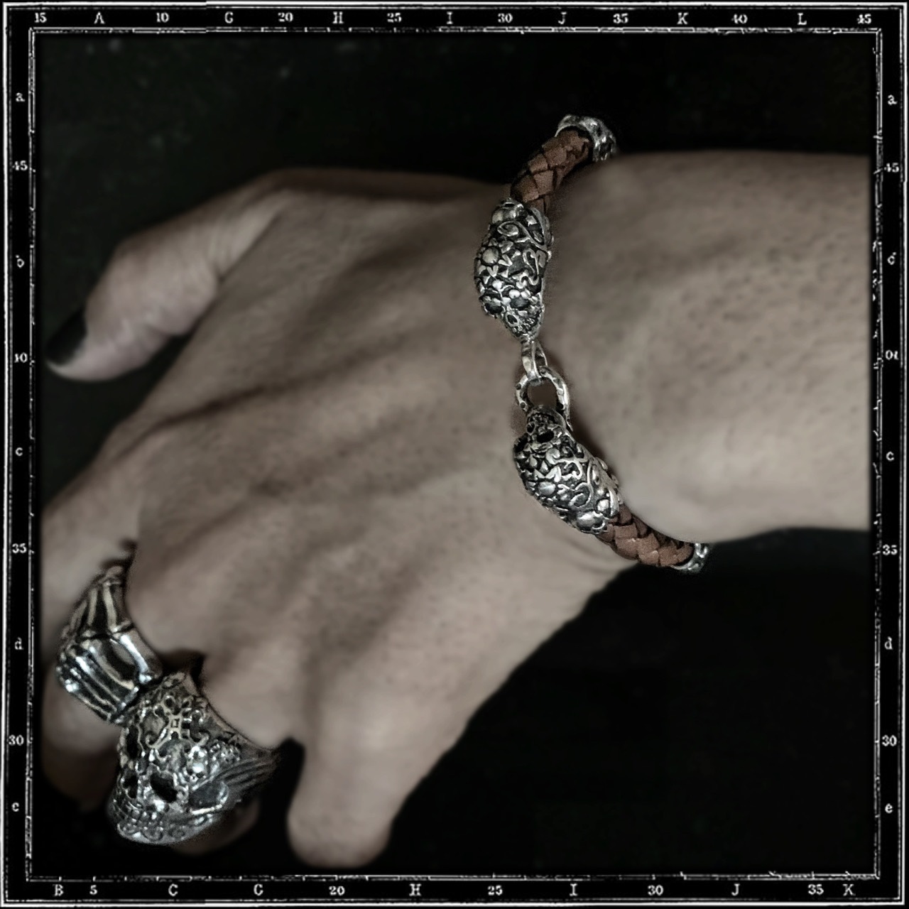 MESCALERO MEXICAN DAY OF THE DEAD SKULL LEATHER BRACELET