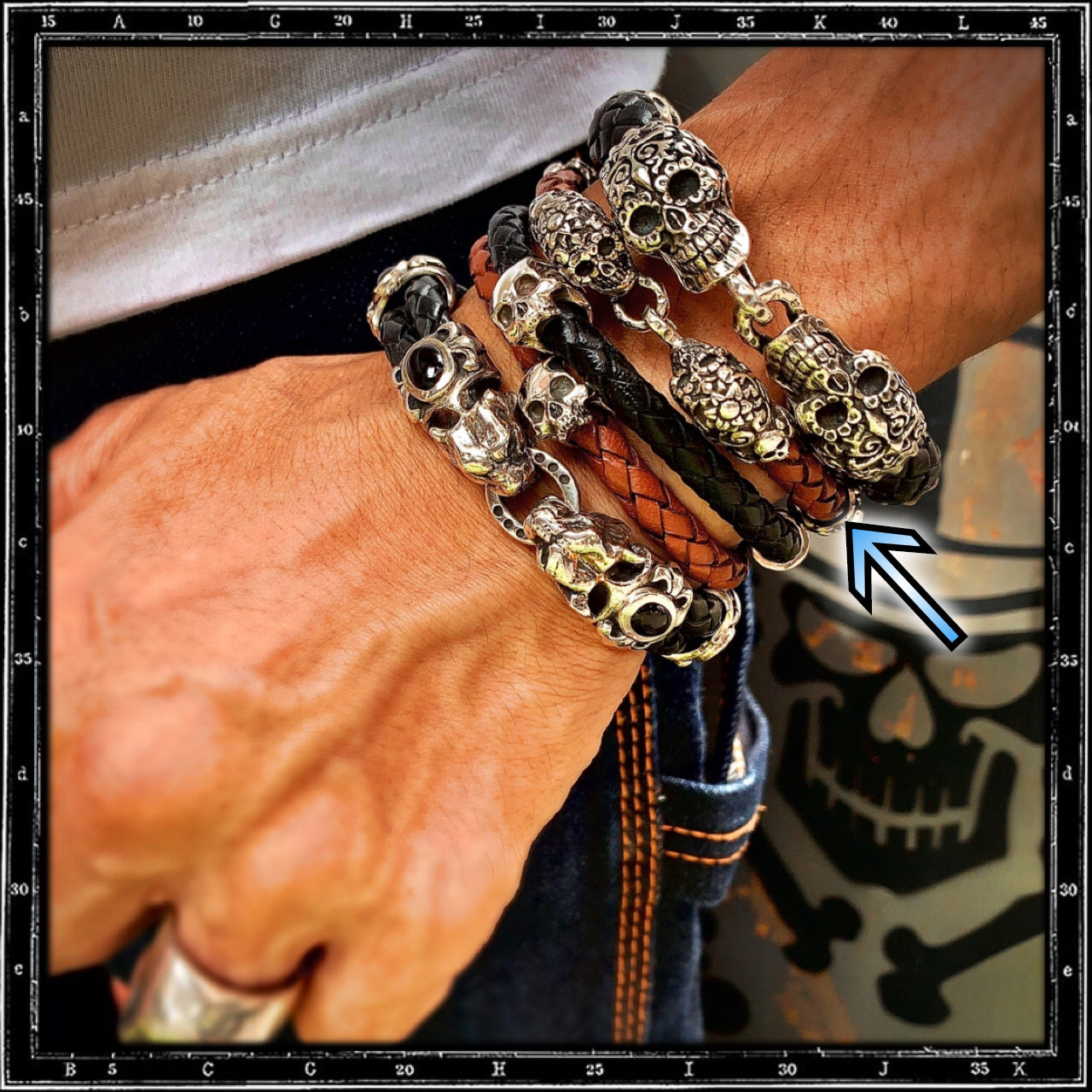 MESCALERO MEXICAN DAY OF THE DEAD SKULL LEATHER BRACELET