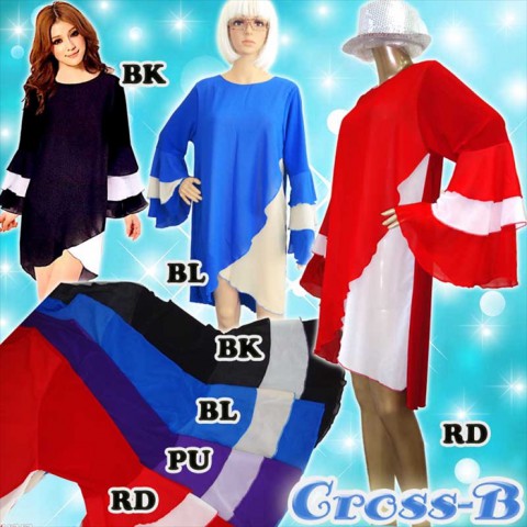 A1035-フレア袖バイカラーワンピース|ワンピース