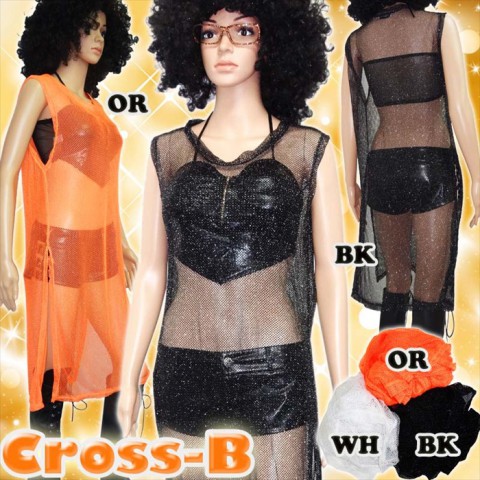 B1047-メッシュラメノースリーブロング丈ワンピ|ワンピース