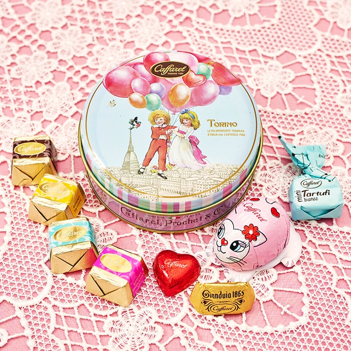 バレンタイン2020 可愛い子どもと風船のチョコレートギフト缶