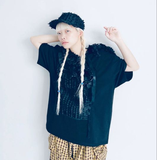 frankygrow SQUARE RIBBON ORGANDY TEE / BK/WH F1/F2