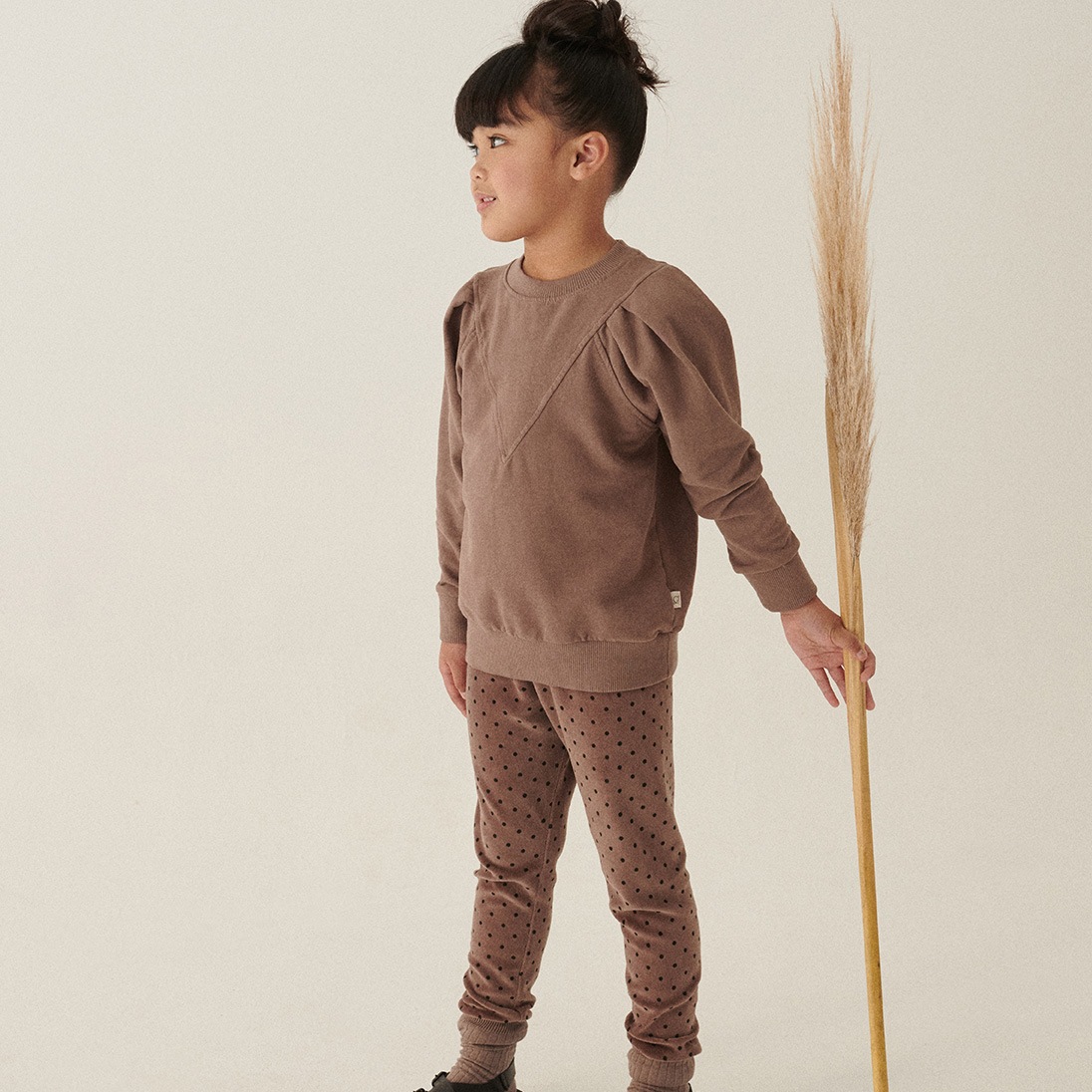 [50%OFF] From spain MY LITTLE COZMO organic puff-sleeved girls sweatshirt オーガニックコットンスウェット 100-110/120-130/140/150  taupe/stone