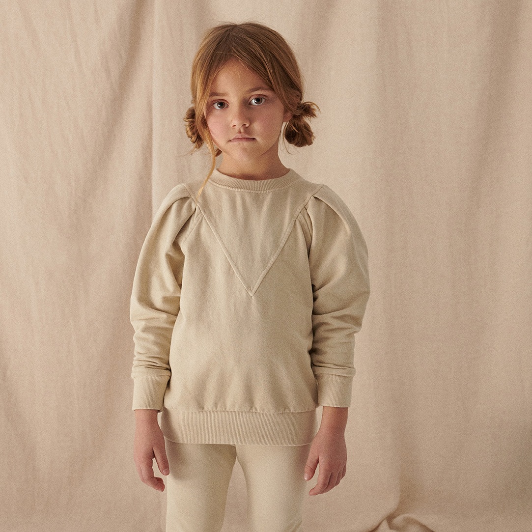 [50%OFF] From spain MY LITTLE COZMO organic puff-sleeved girls sweatshirt オーガニックコットンスウェット 100-110/120-130/140/150  taupe/stone