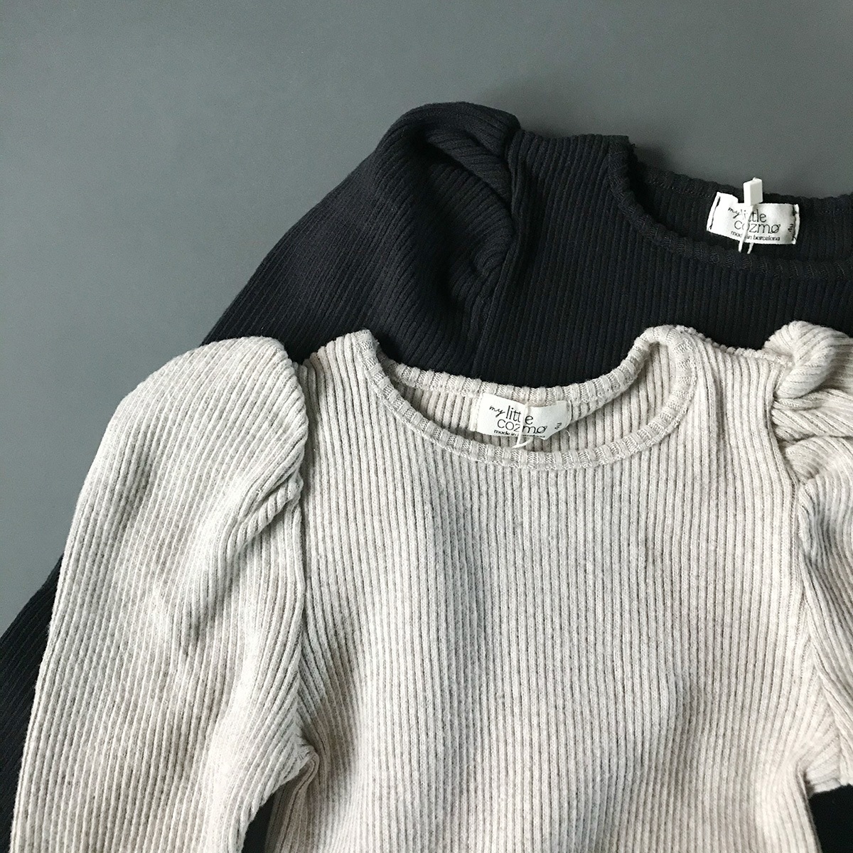 [50%OFF] From spain MY LITTLE COZMO puff-sleeved rib sweater recycled オーガニックコットン 100-110/110-120/120-130  black/beige