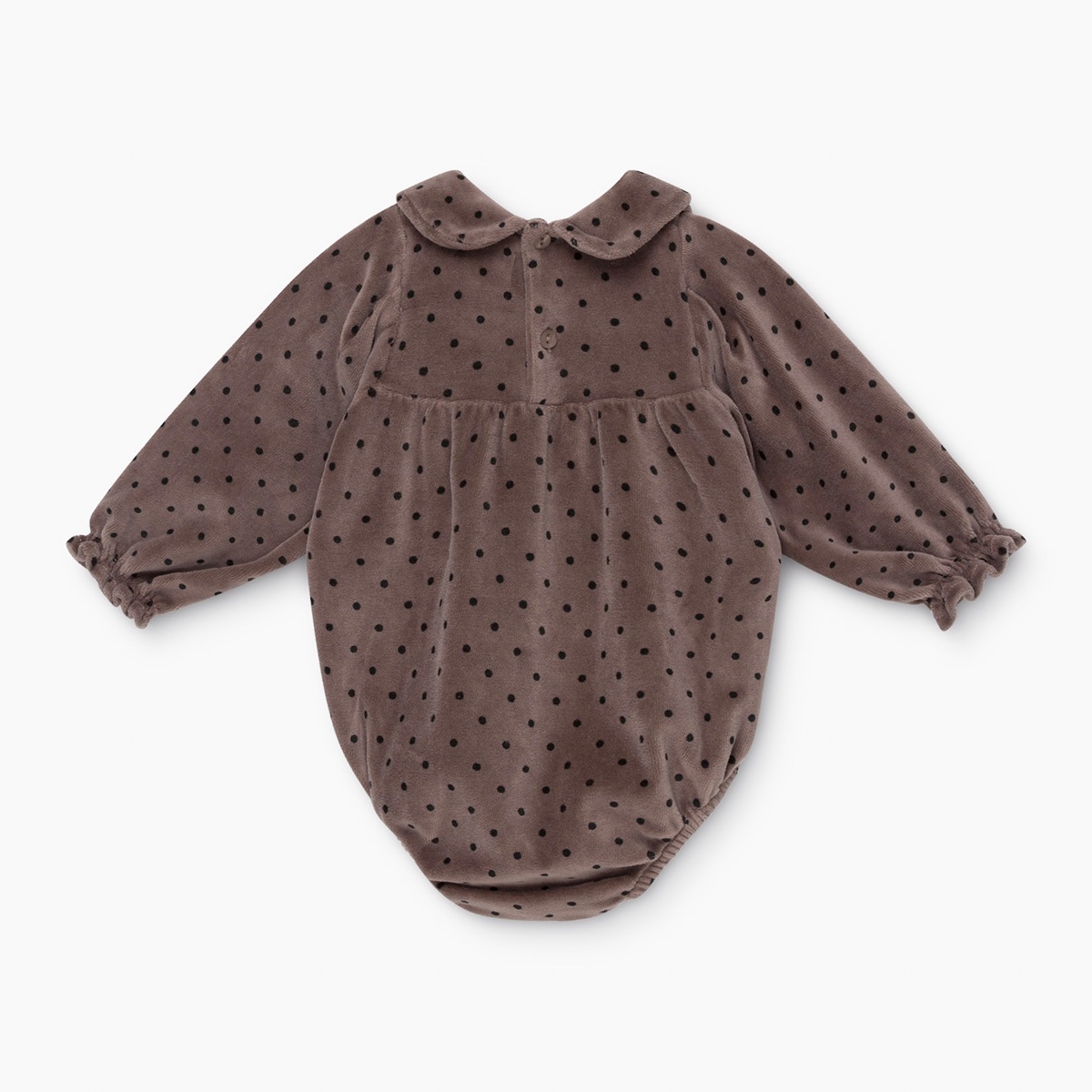 [40%OFF] From spain MY LITTLE COZMO organic baby romper dots ベロアボディ オーガニックコットン 60-70/80/90-100 taupe