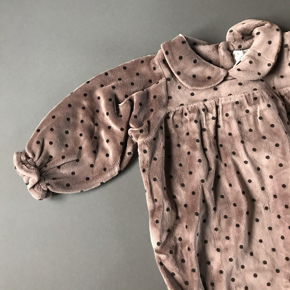 [40%OFF] From spain MY LITTLE COZMO organic baby romper dots ベロアボディ オーガニックコットン 60-70/80/90-100 taupe