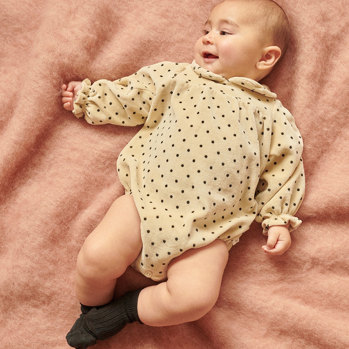 [40%OFF] From spain MY LITTLE COZMO organic baby romper dots ベロアボディ オーガニックコットン 60-70/80/90-100 stone