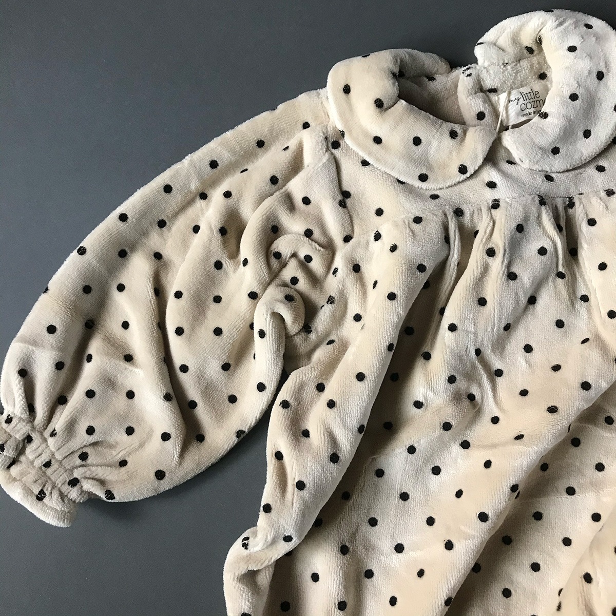 [40%OFF] From spain MY LITTLE COZMO organic baby romper dots ベロアボディ オーガニックコットン 60-70/80/90-100 stone