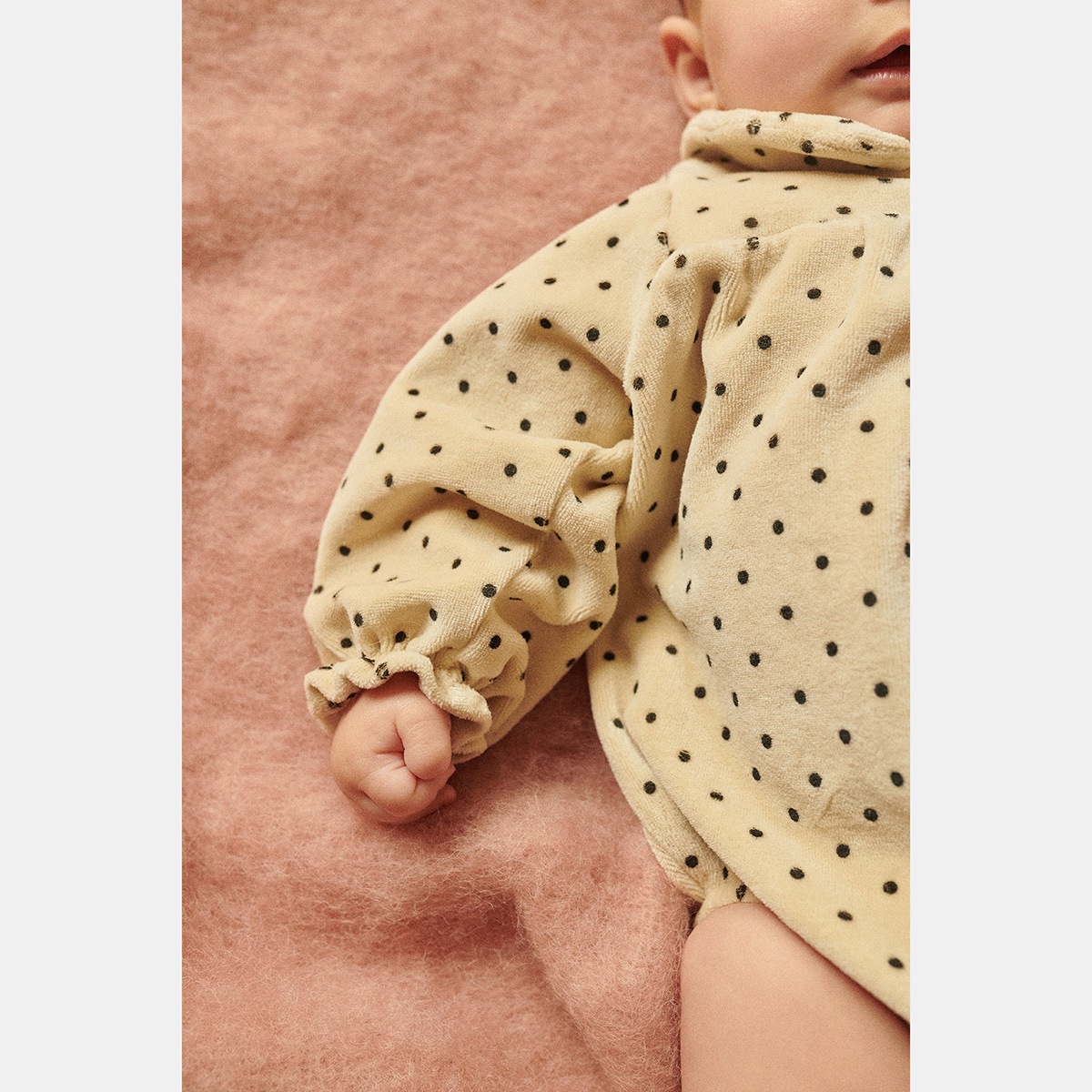 [40%OFF] From spain MY LITTLE COZMO organic baby romper dots ベロアボディ オーガニックコットン 60-70/80/90-100 stone