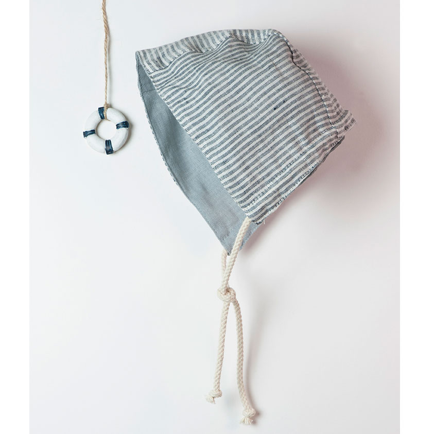 [再-60%] スペインから Popelin 　[※1 クリックポスト可]　リバーシブルボンネットReversible blue bonnet-/-12-14m