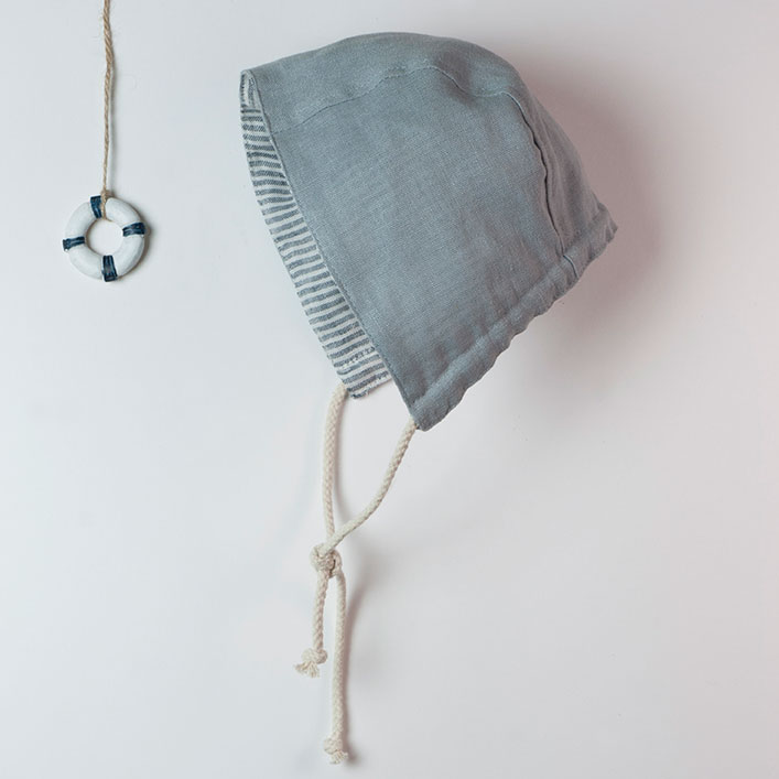 [再-60%] スペインから Popelin 　[※1 クリックポスト可]　リバーシブルボンネットReversible blue bonnet-/-12-14m