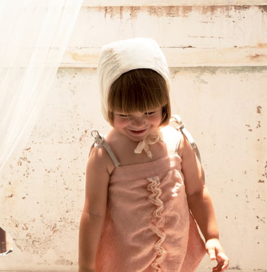 [再-60%] スペインから Popelin 　[※1 クリックポスト可]　リバーシブルボンネットReversible blue bonnet-/-12-14m