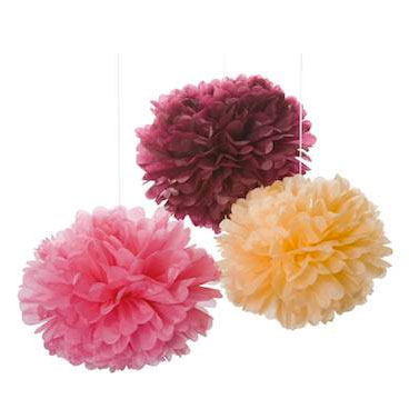 ENGEL Pom Pom 大きなビッグペーパーフラワー　パーティーの飾り付けにも　aubergine, pink & abricot (エンジ、ピンク、アプリコット)