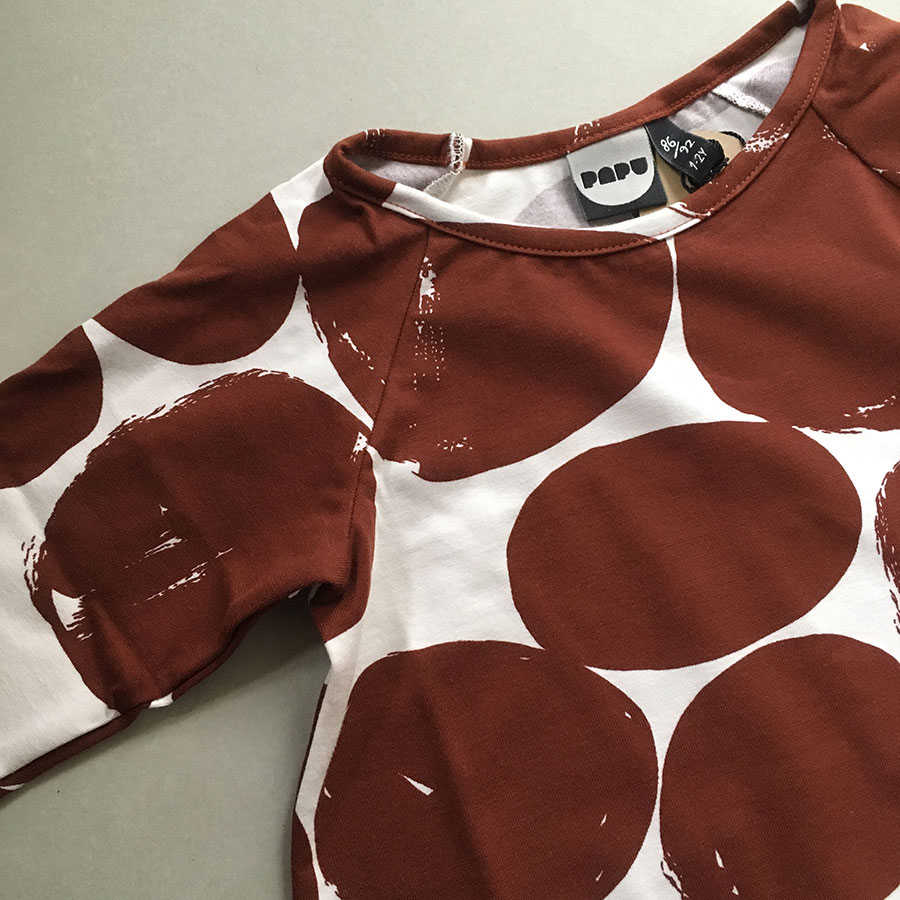 【60% OFF】From Finland PAPU KANTO DRESS, Log Pile  オーガニックコットン　Bark brown, White sand 大人サイズ