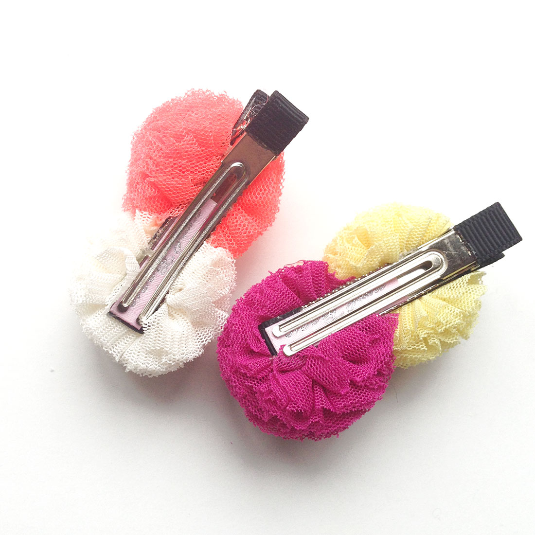 CHATOY チュールポンポンヘアピン ピンク× ライトイエロー