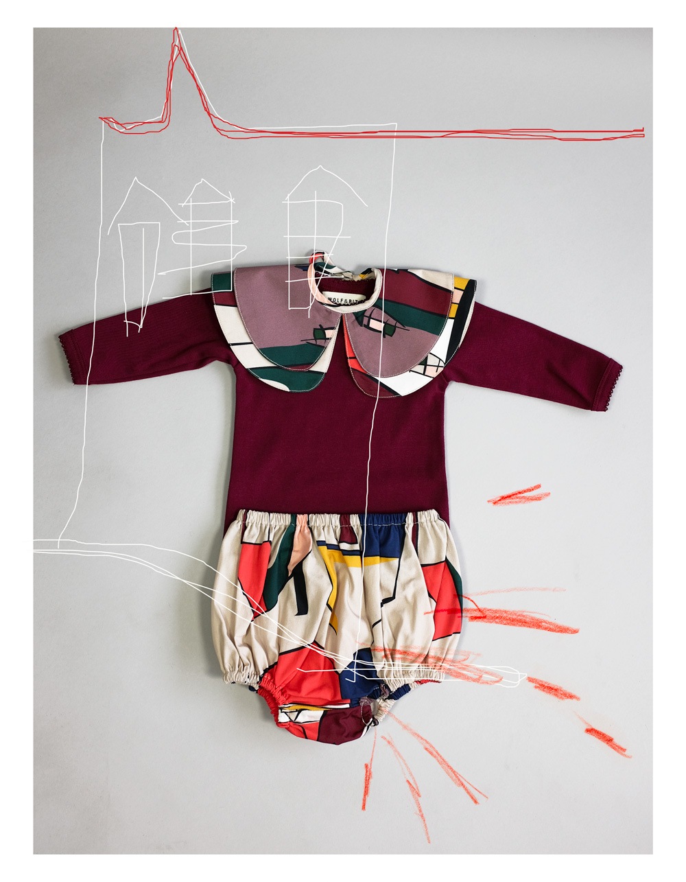 ●WOLF & RITA ウルフ＆リタ MARGARIDA - Bodysuit つけ襟つき ボディセット　BORDEAUX 6-12M/12-18M/18-24M