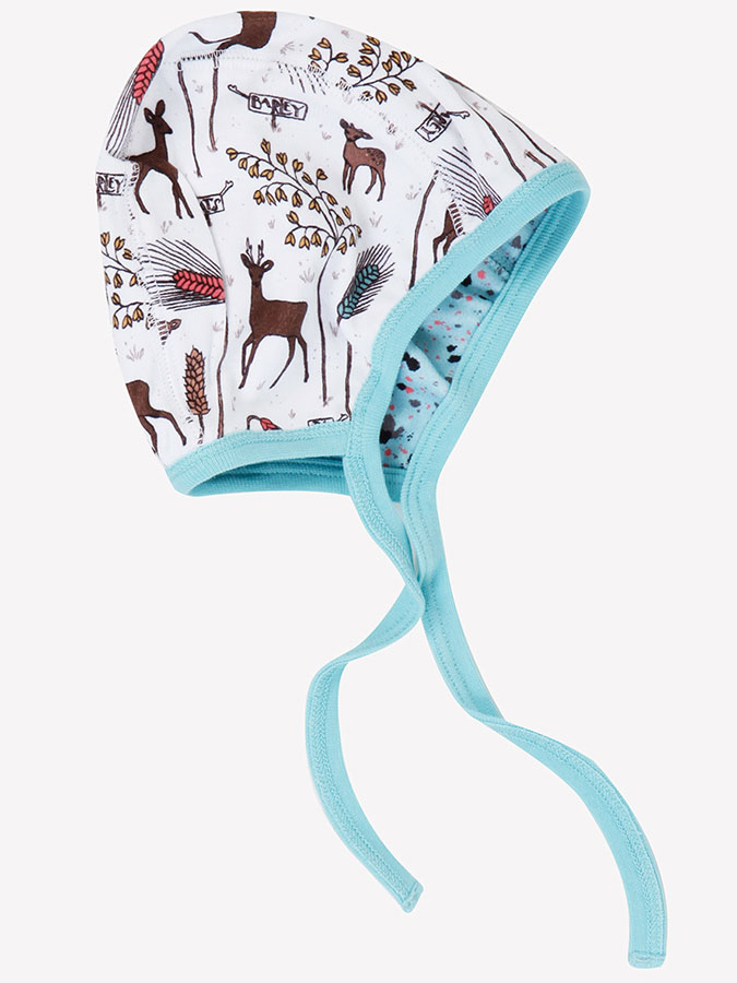 [再下60%OFF]　　[※1 クリックポスト可]　スウェーデンから　MODEERSKA HUSET ムディアスカ ハセット Baby Bonnet  Eggshell/Barley Field オーガニックコットン リバーシブルパイロットキャップ　新生児/6ヶ月