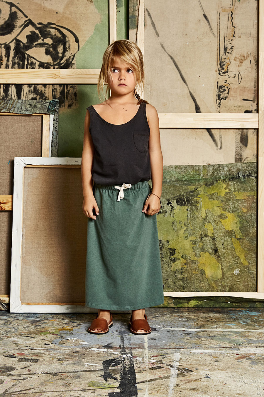 オランダから GRAY LABEL オーガニックコットン100％　SUMMER LONG SKIRT sage -/3-4Y/-/-
