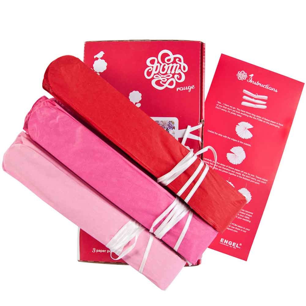 ENGEL Pom Pom 大きなビッグペーパーフラワー　パーティーの飾り付けにも　Rouge (赤系3点セット)