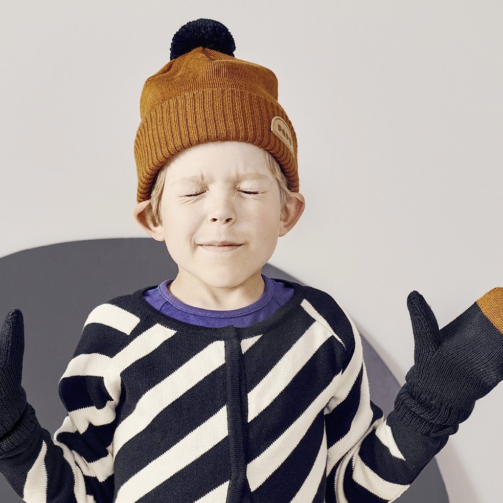 【60% OFF】From Finland PAPU APU POM POM WOOL BEANIE, Monkey Brown, Black  オーガニックコットン　新生児/48-50/51-53/54-56