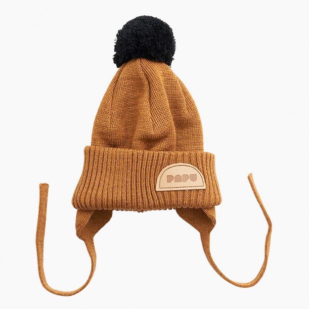 【60% OFF】From Finland PAPU APU POM POM WOOL BEANIE, Monkey Brown, Black  オーガニックコットン　新生児/48-50/51-53/54-56