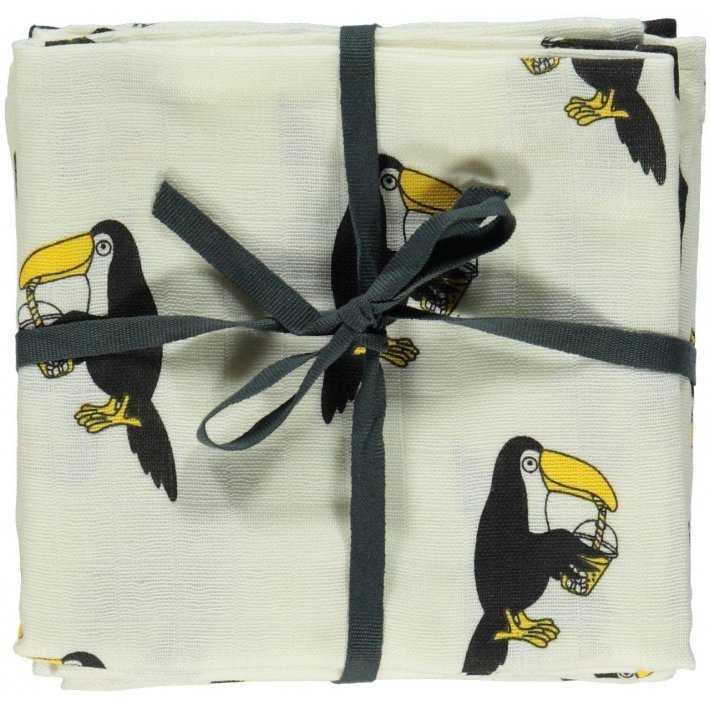 From Denmark Smafolk  大判Muslinfiltクロス 3枚セット　【クリックポスト可】 Oeco-tex Burpcloth with toucan 75×75cm お風呂上りやプールにも